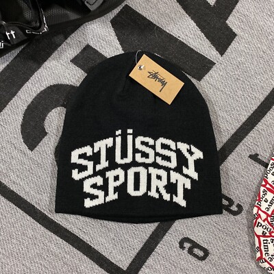 Stussy Sport Jacquard Skullcap Beanie Hat Black BNWT Original RARE
