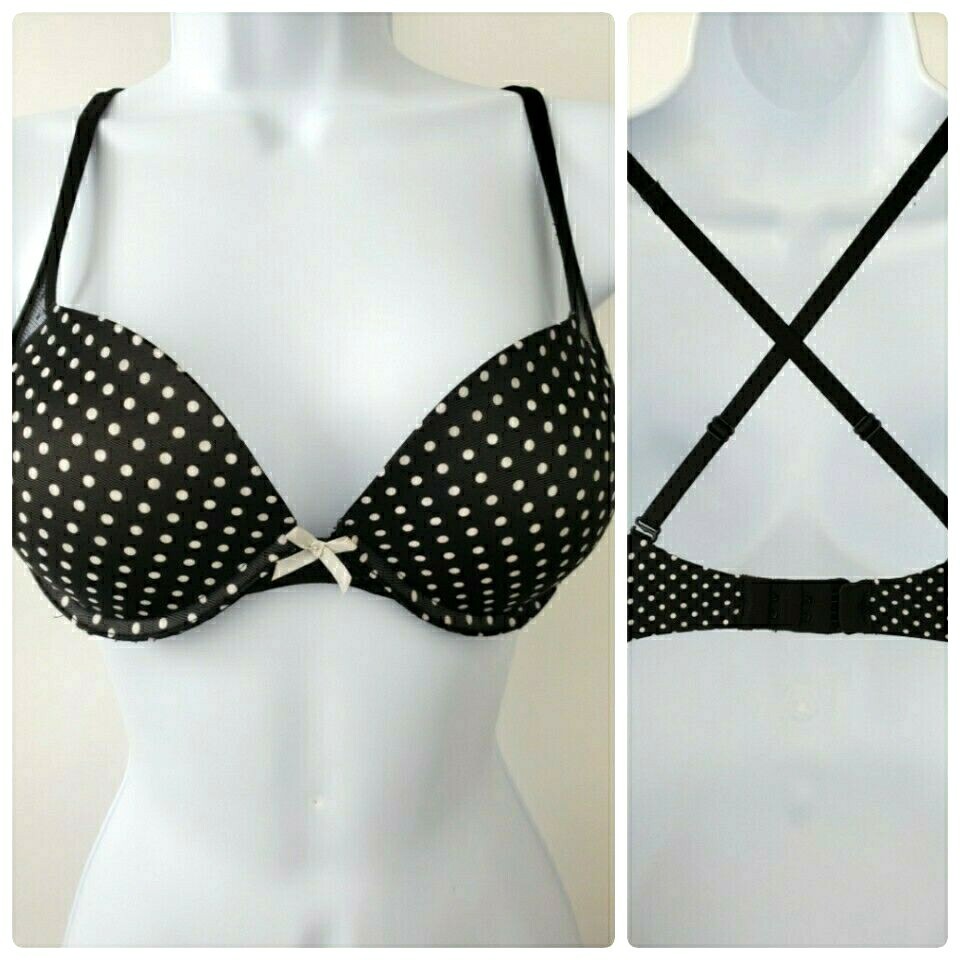 Victoria's Secret Size 32C Multi Way Push Up Black White Dot Lace