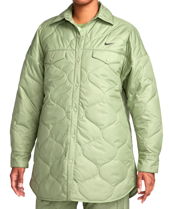 NEW Nike Essential Quilted Green Trench Snap Jacket Coat FB8732