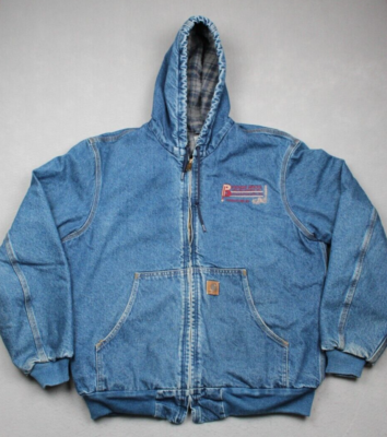 Vintage Carhartt Jacket Mens Large Blue Denim Blanket Lined Plaid