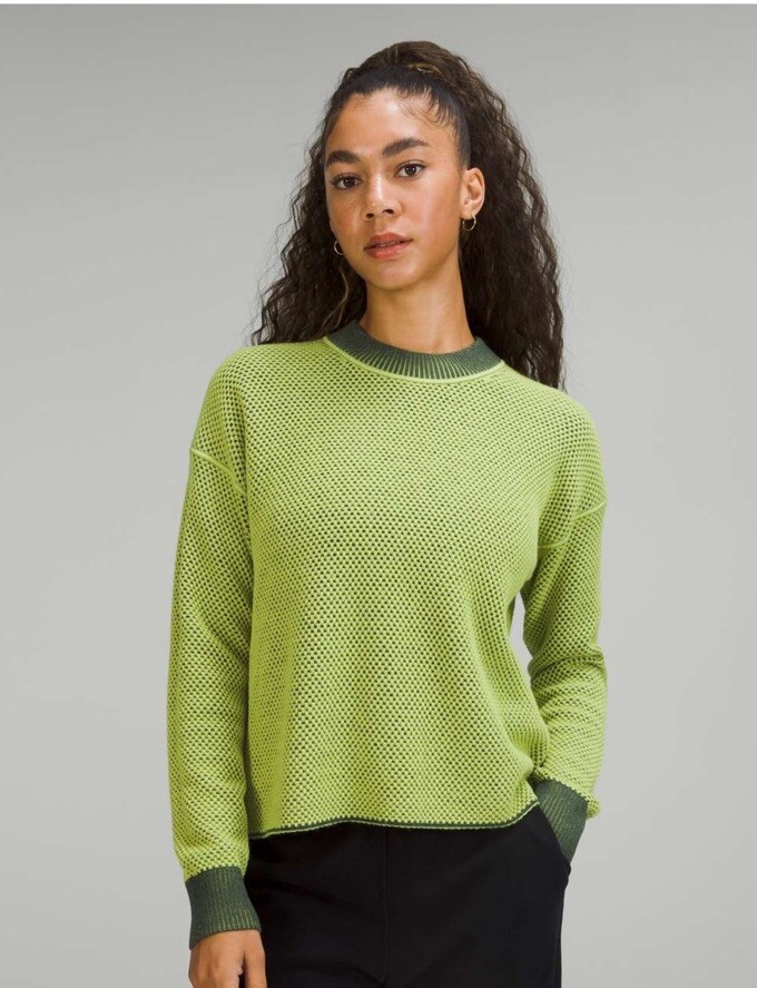 Lululemon Women's Reversible Double-Knit Crew Neck Green Sweater