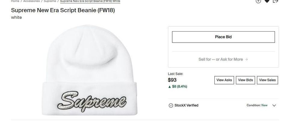 New Supreme New Era Script Beanie (FW18) White | eBay