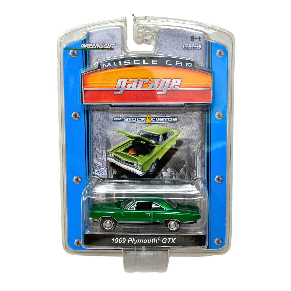 Greenlight Muscle Car Garage 1969 Plymouth GTX GREEN MACHINE 1:64