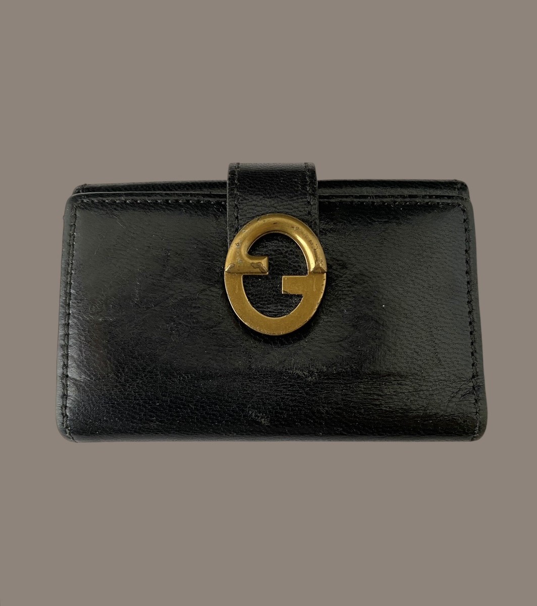 Small Vintage GUCCI Initial G Logo Black Leather Key Wallet Case