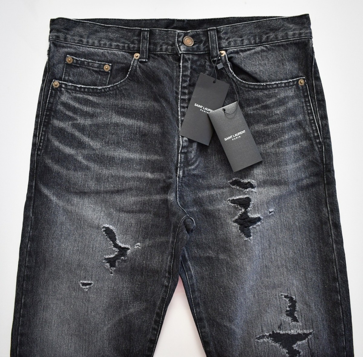 🆕️ SAINT LAURENT Paris D16 M/BG-LW Black BAGGY DISTRESSED Low