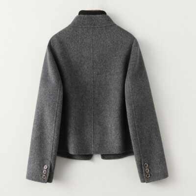 Women's Double Breasted Short Coat Sided 100% Wool Jackets