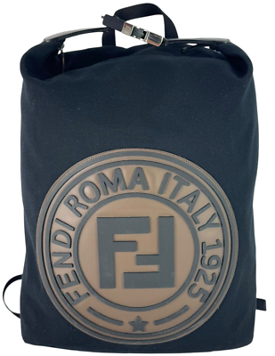 FENDI Roma Black Canvas 1925 Stamp Backpack Made in Italy Unisex