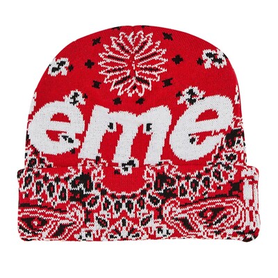 Supreme FW24 Bandana Big Logo Beanie Red | eBay