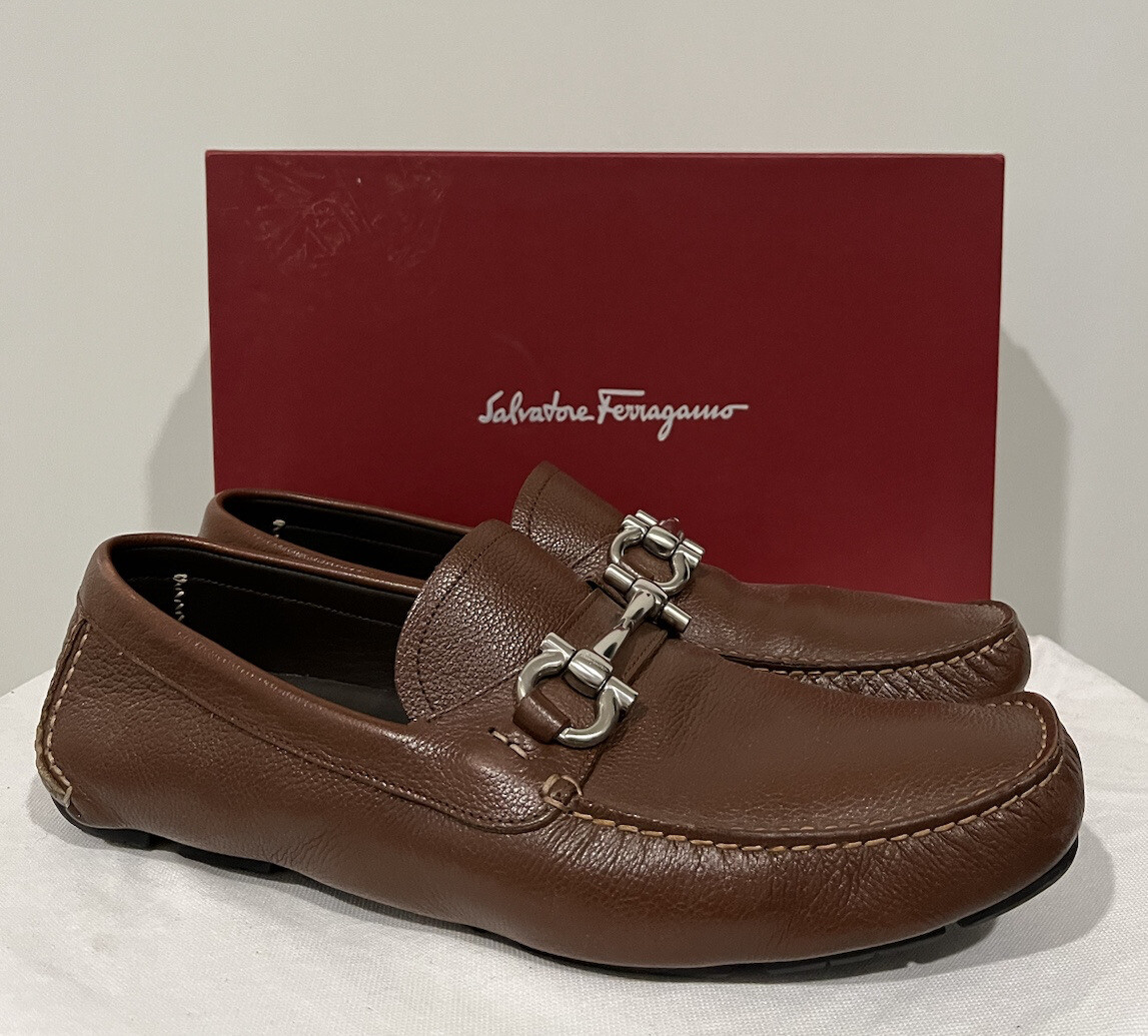 Men's SALVATORE FERRAGAMO 'Parigi' Brown Leather Loafers Size 10.5