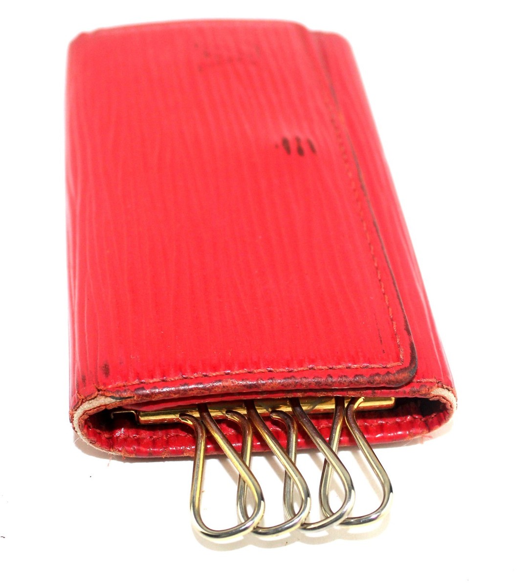 Auth Louis Vuitton Red Epi leather 4 Hooks Key Case Key Holder