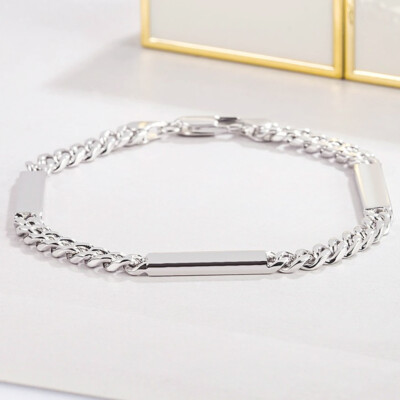 4mm Curb Cuban Link Chain ID Bracelet 925 Sterling Silver Men's