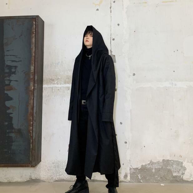 Men's Japanese Style Punk Gothic Loose Hood Long Windbreakers Cape