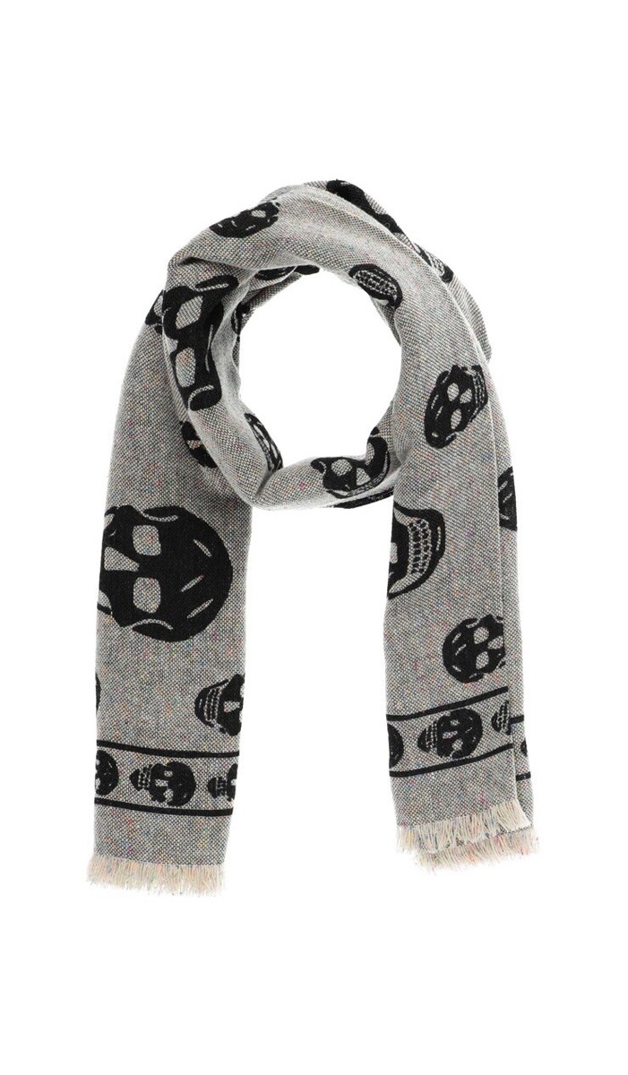 Alexander McQueen Grey and Black Skull Wool Blend Scarf | eBay