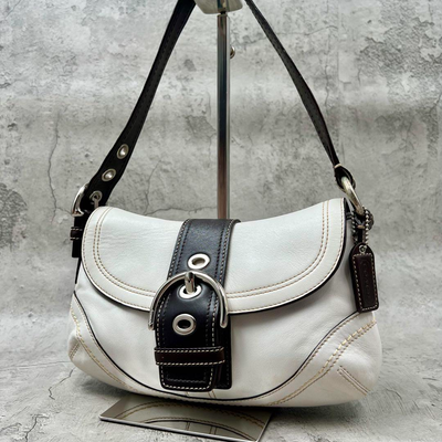 COACH One Shoulder Bag Soho White Brown Leather Buckle Detail