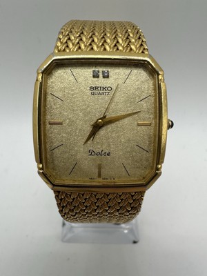 Seiko Dolce 9521-5210 Gold 2P Diamonds Quartz Mens Vintage Watch