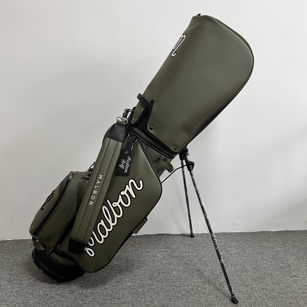 MALBON GOLF Caddy Bag Stand Type Khaki Green Synthetic Leather