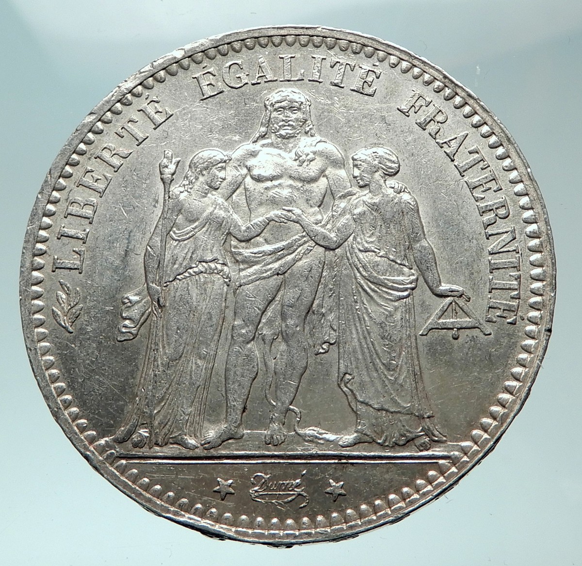 1875 A FRANCE Hercules Group Antique Genuine Silver 5 Franc French