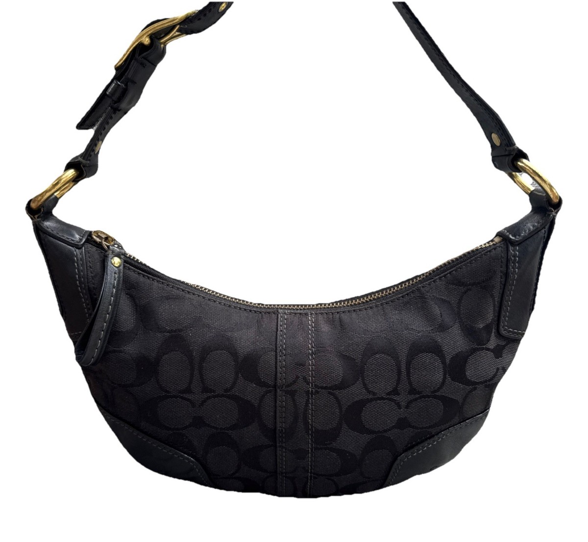 Coach Hampton Signature Jacquard Shoulder Hobo Bag Black Small