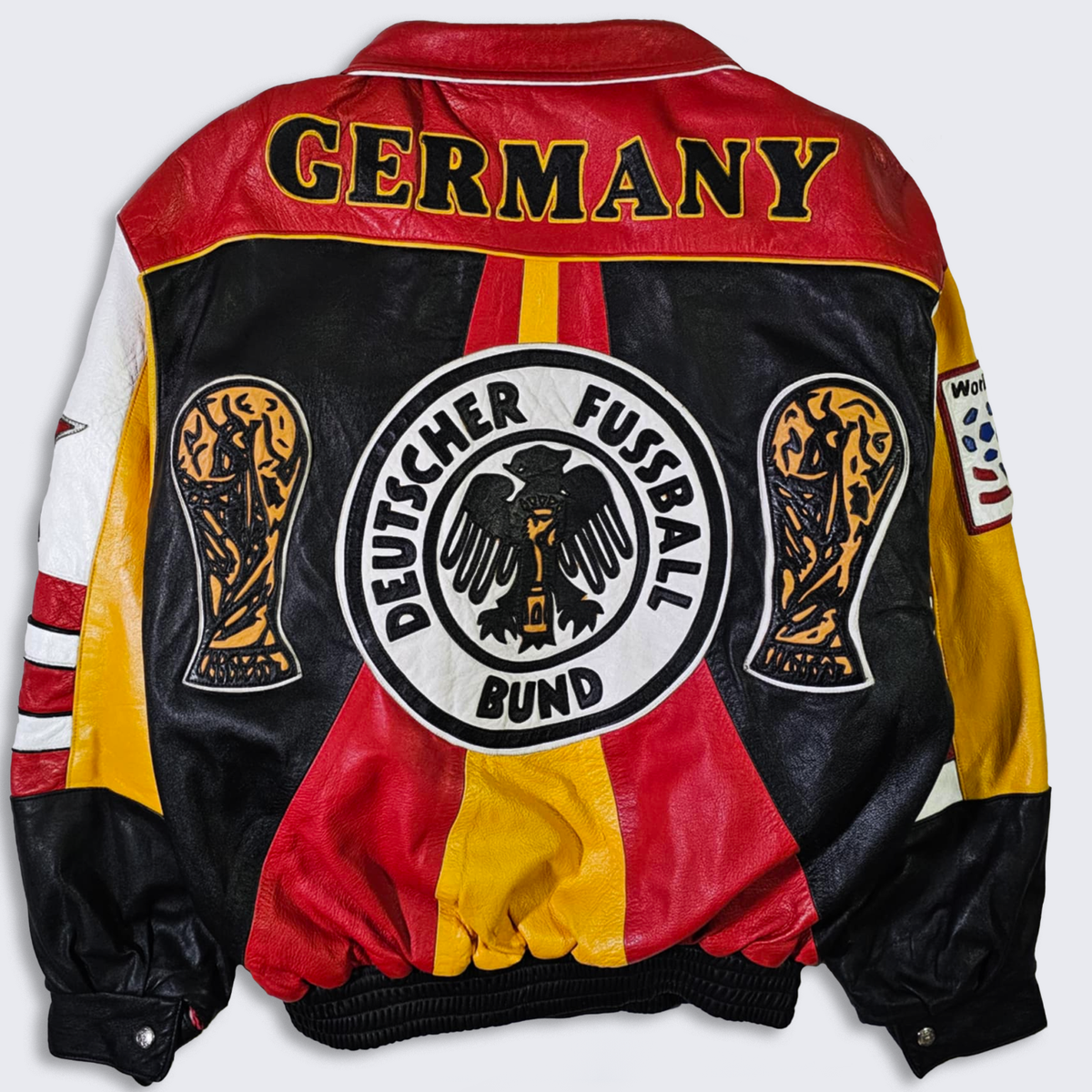 Germany Vintage 90s Jeff Hamilton World Cup Soccer Leather Jacket