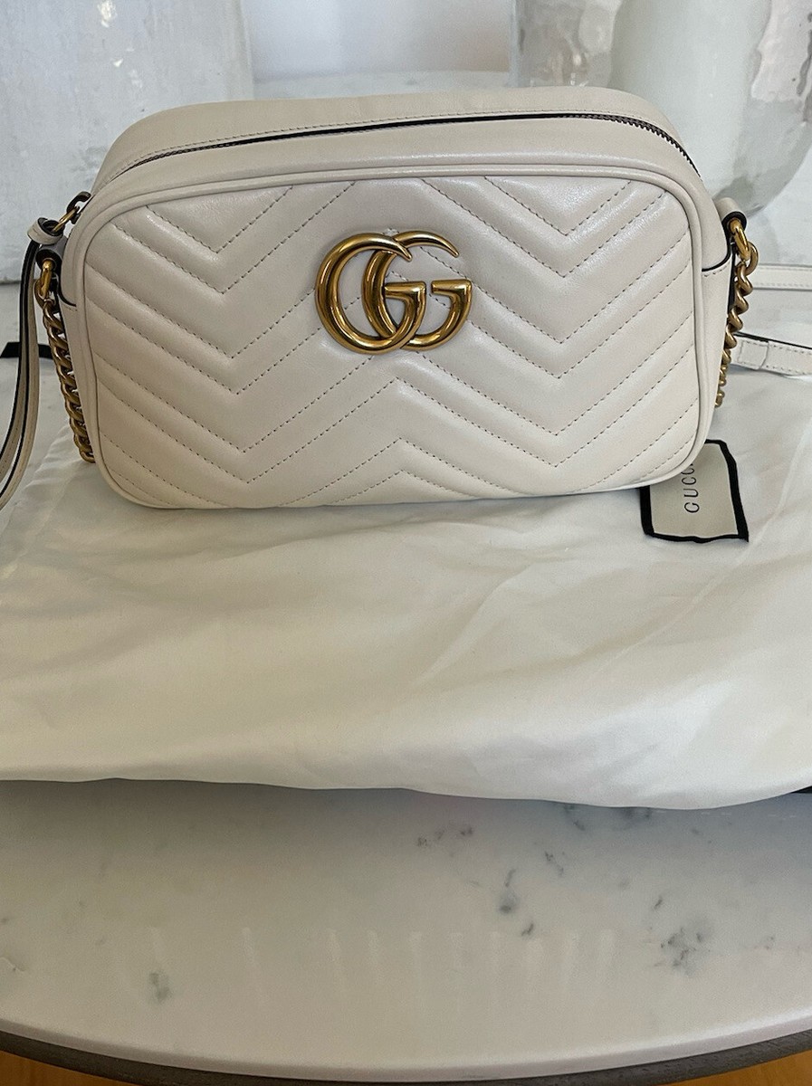 Gucci GG Marmont Small Quilted Leather White Women's Camera