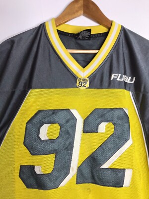 Vintage FUBU 92 90's Hip Hop Yellow Gray Jersey Men's 2XL FLAWED