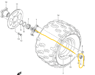 SUZUKI LTZ400, KAWASAKI KFX400 REAR WHEEL HUB LARGE AXLE FLANGE
