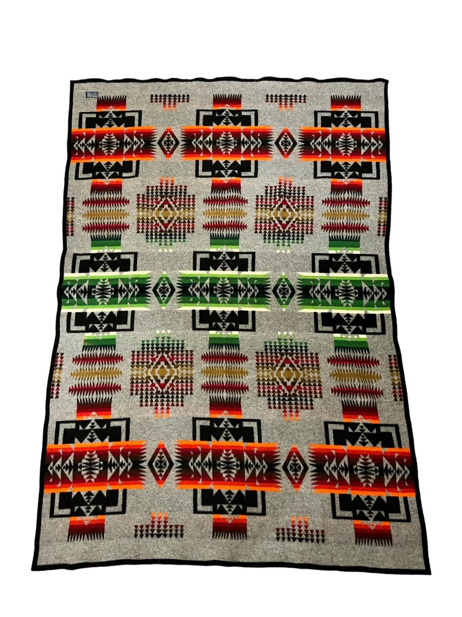 Pendleton Beaver State Wool Blend Blanket Grey Black Orange Red