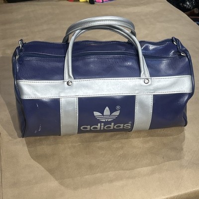 Vintage 1980's Adidas Vinyl Gym Sports Duffel Travel Bag Blue and