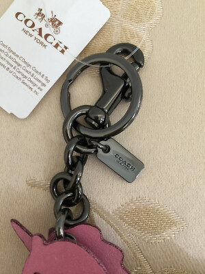 COACH Unicorn Small Leather Puzzle Bag Charm Key Chain Pink