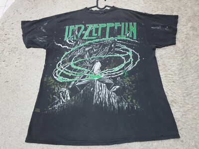 Rare Vintage 90s Led Zeppelin Wizard all over print Distressed T