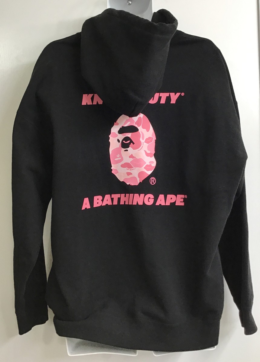 A Bathing Ape Sweatshirt Black Hoodie Pink Knc Beauty Logo Size M