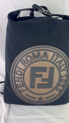 FENDI Roma Black Canvas 1925 Stamp Backpack Made in Italy Unisex