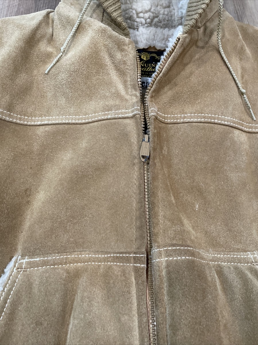 VTG 70s/80s Genuine Leather Suede Sherpa Lined Hooded Full Zip