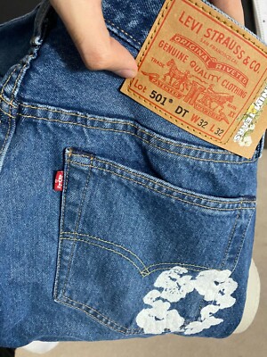 Denim tears x Levi's cotton wreath 501 jeans dark Wash | eBay