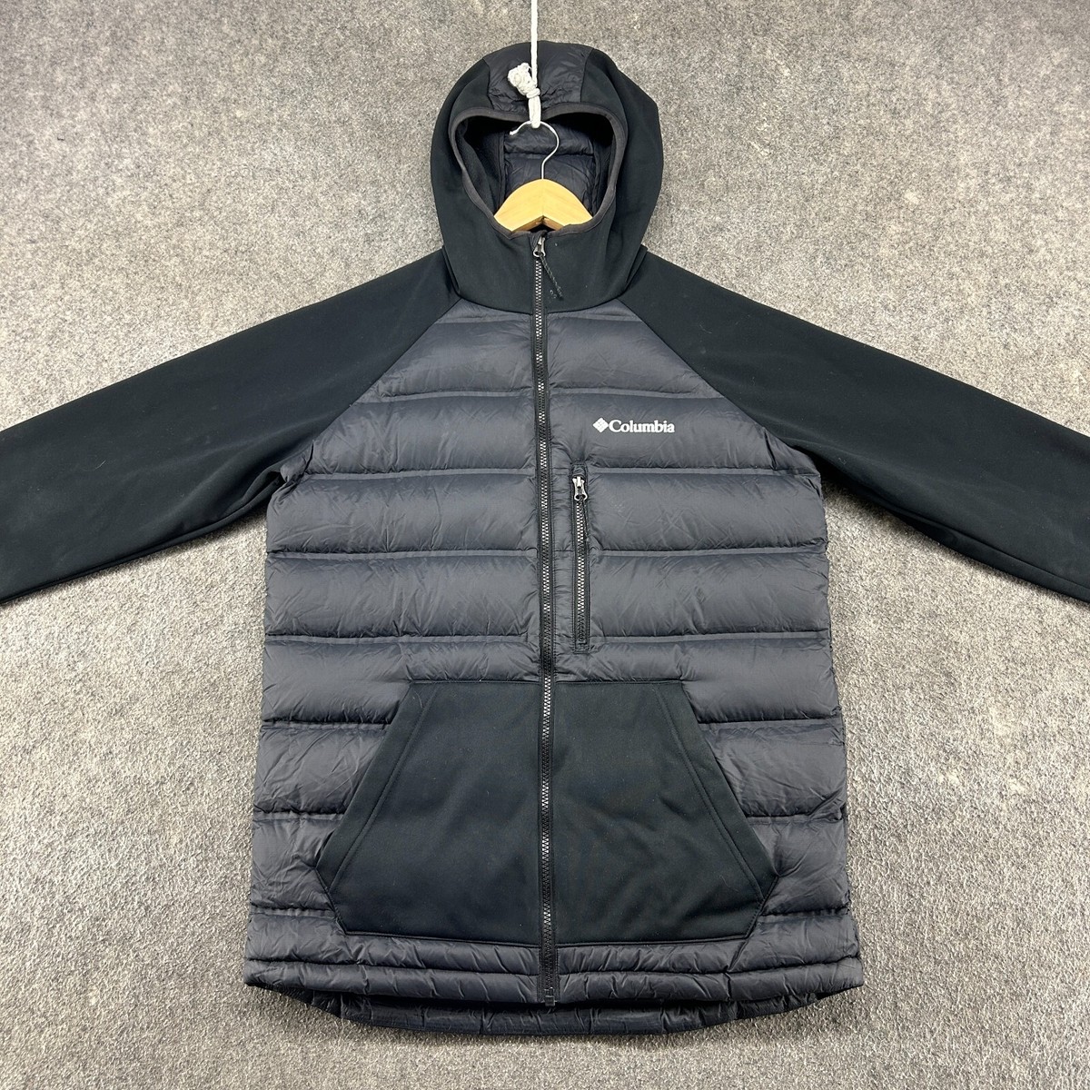 Columbia Jacket Mens Small Black Puffer Hooded Duck Down Full Zip