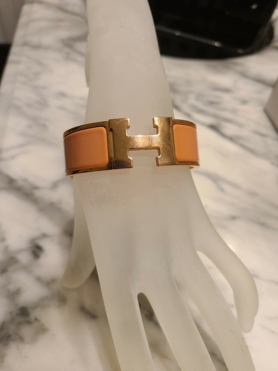 HERMES Enamel Wide Clic Clac H Bracelet GM Rose Saumon | eBay