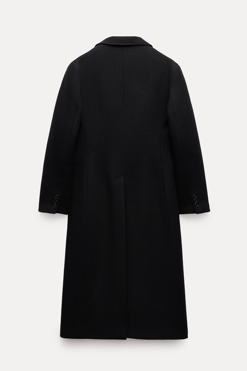 Zara ZW Collection Manteco Wool Blend Fitted Coat Black Size XS S