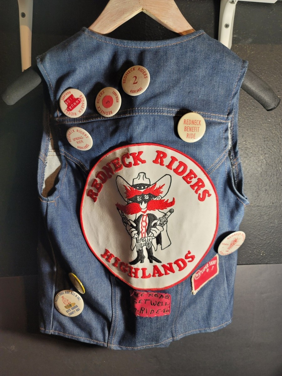 Vintage 80s Wrangler Jean Vest Redneck Riders Patch Buttons Biker