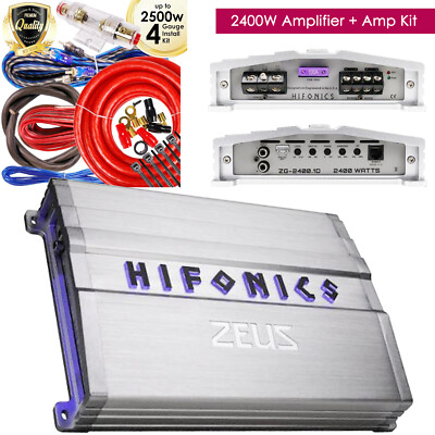 Hifonics Zeus ZG-2400.1D 2400W Mono Car Audio Amplifier + 4GA