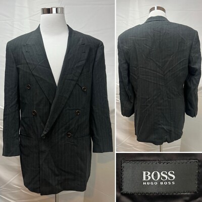 HUGO BOSS Zeus Akropolis 42L Blazer 35x30 Pants Charcoal Pinstripe