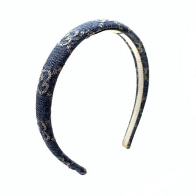 Gucci Hair Band Headband Cream Denim Womens Fashion Accessory Navy