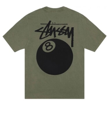 Stussy 8 Ball Pigment Dyed Olive T-Shirt Large Brand New With Tags