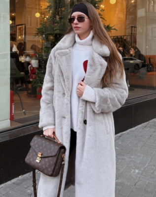 Zara Long Faux Fur Coat Lapel Collar Grey Size S M Small Medium