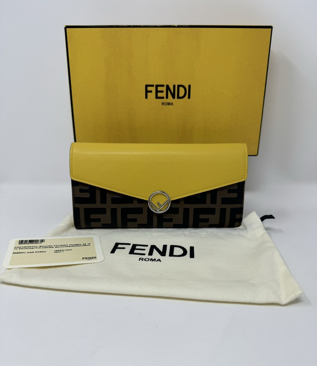 FENDI FF Zucca Continental Long Wallet Yellow Brown Embossed