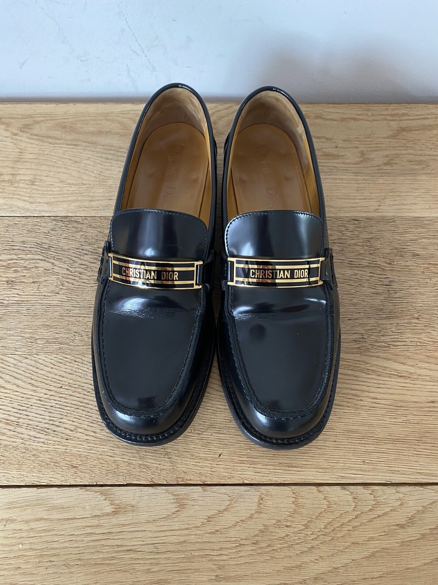 A6 Christian Dior Black Real Leather Womens Loafer Shoes UK 7 EU