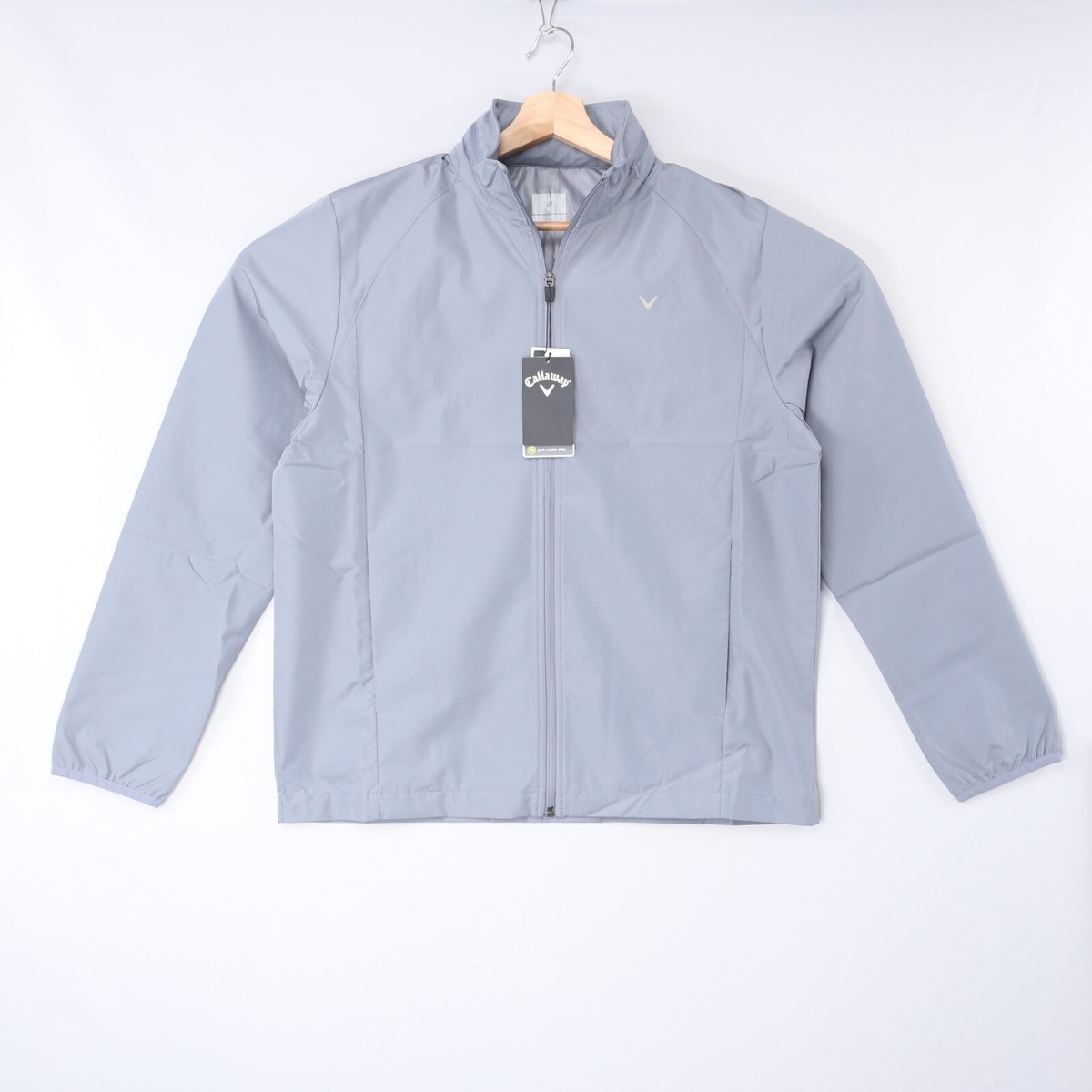 Callaway Mens Golf Jacket Windbreaker Gray Hooded Full Zip Rain