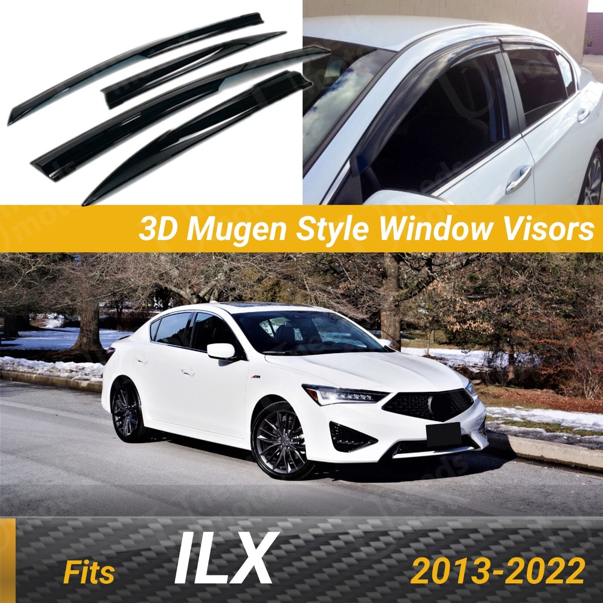 For 13-22 Acura ILX 3D Mugen Style Window Vent Visor Rain Guards