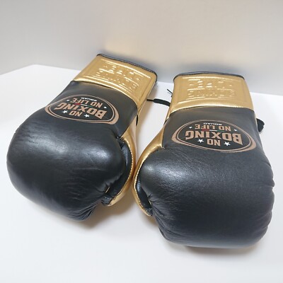 NO BOXING NO LIFE Boxing Gloves 10oz MetallicBlack/Gold Lace-up