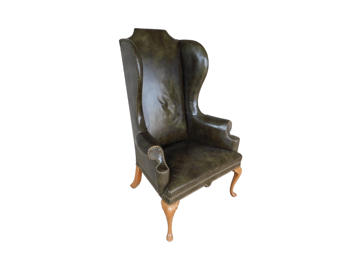 Heritage Henredon High Back George I Style Leather Wingback Chair