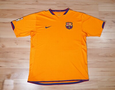 Barcelona 2006-2008 Away Jersey Nike Barca La Liga Orange Large L